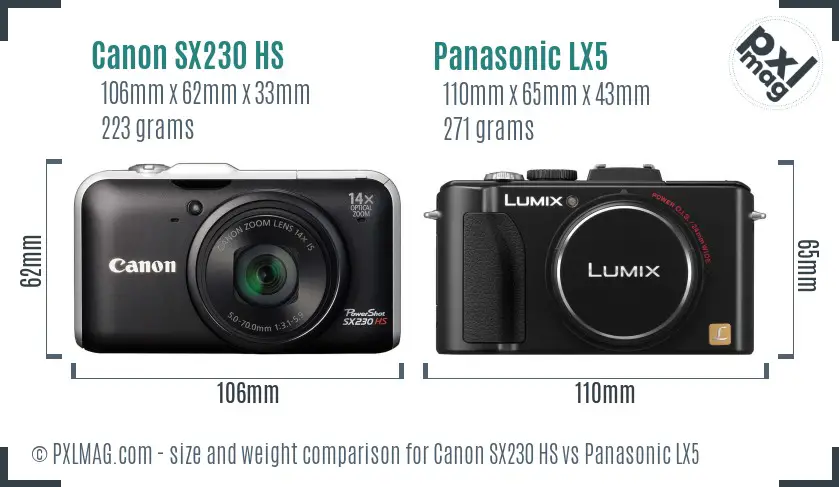 Canon SX230 HS vs Panasonic LX5 size comparison