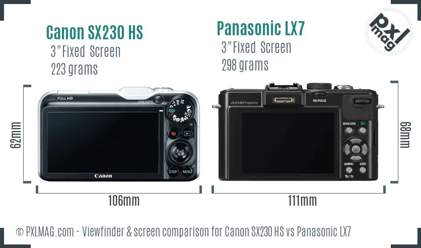 Canon SX230 HS vs Panasonic LX7 Screen and Viewfinder comparison