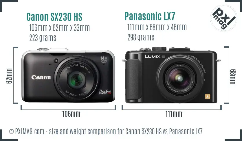 Canon SX230 HS vs Panasonic LX7 size comparison