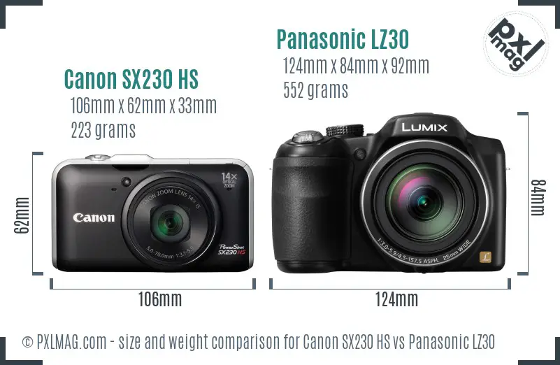 Canon SX230 HS vs Panasonic LZ30 size comparison