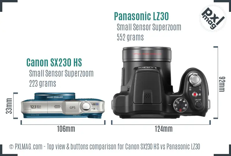Canon SX230 HS vs Panasonic LZ30 top view buttons comparison