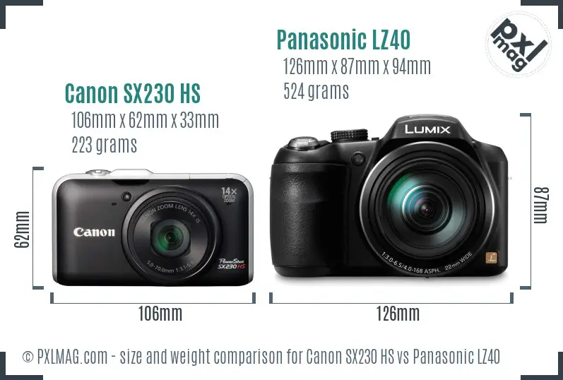 Canon SX230 HS vs Panasonic LZ40 size comparison Canon SX230 HS vs Panasonic LZ40 size comparison