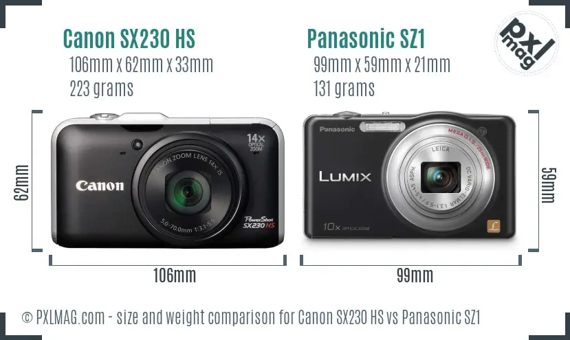 Canon SX230 HS vs Panasonic SZ1 size comparison