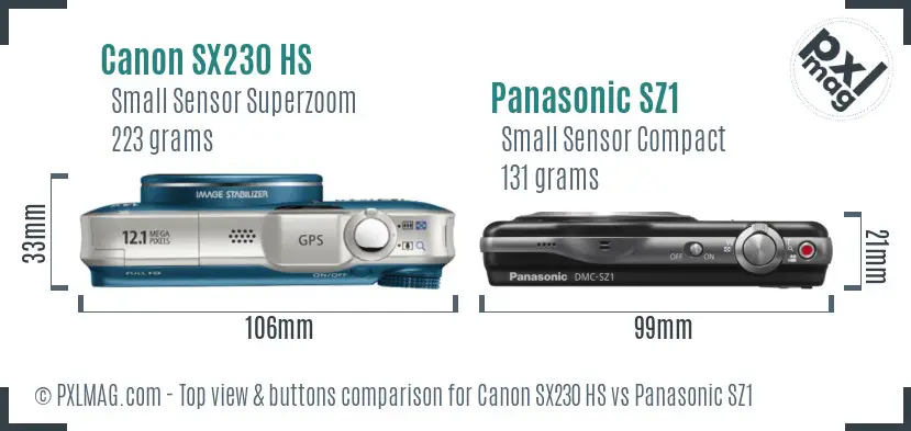 Canon SX230 HS vs Panasonic SZ1 top view buttons comparison