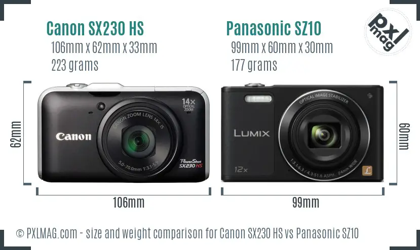 Canon SX230 HS vs Panasonic SZ10 size comparison