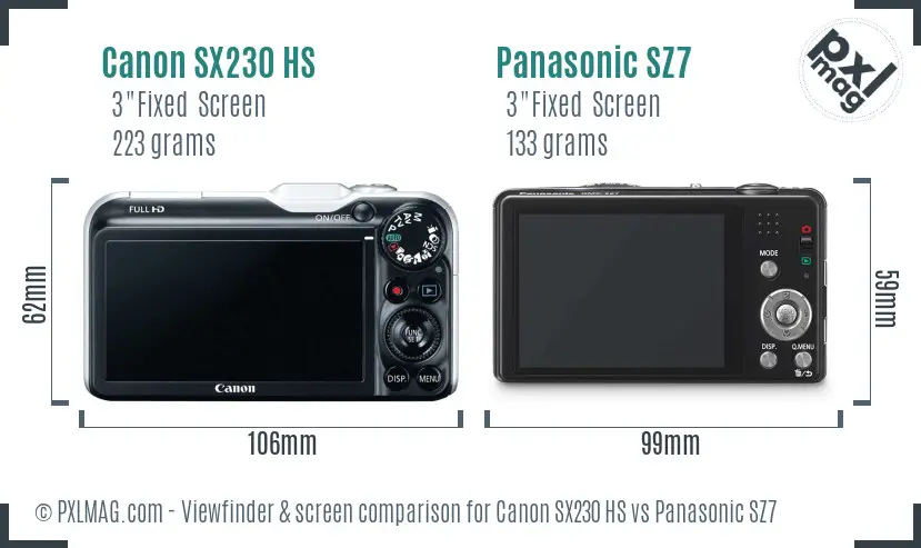 Canon SX230 HS vs Panasonic SZ7 Screen and Viewfinder comparison