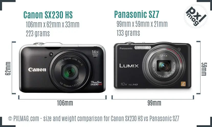 Canon SX230 HS vs Panasonic SZ7 size comparison