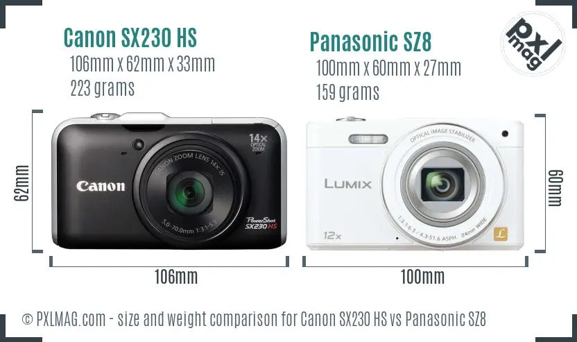 Canon SX230 HS vs Panasonic SZ8 size comparison Canon SX230 HS vs Panasonic SZ8 size comparison
