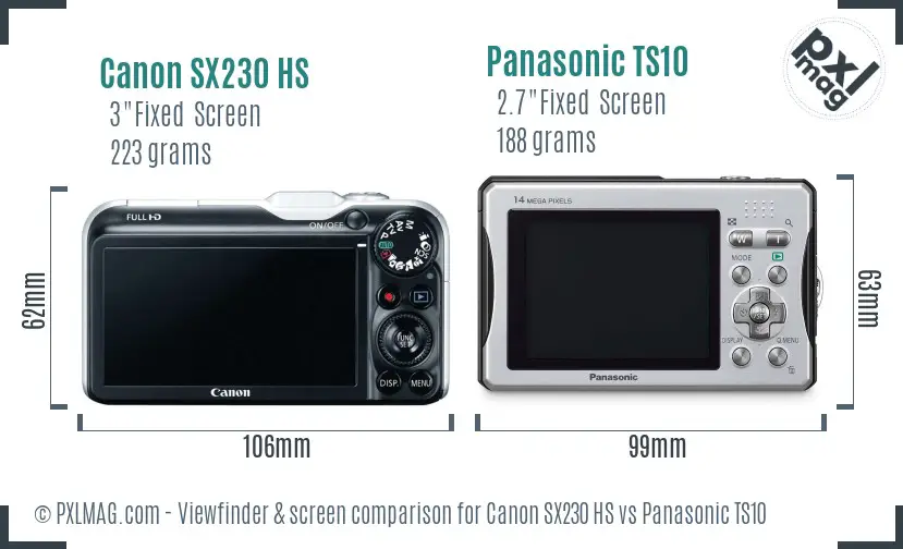 Canon SX230 HS vs Panasonic TS10 Screen and Viewfinder comparison