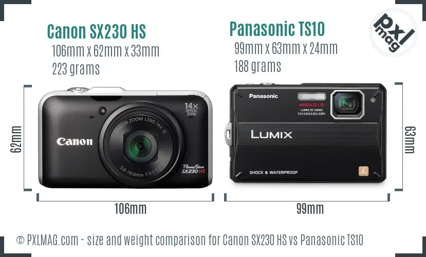 Canon SX230 HS vs Panasonic TS10 size comparison
