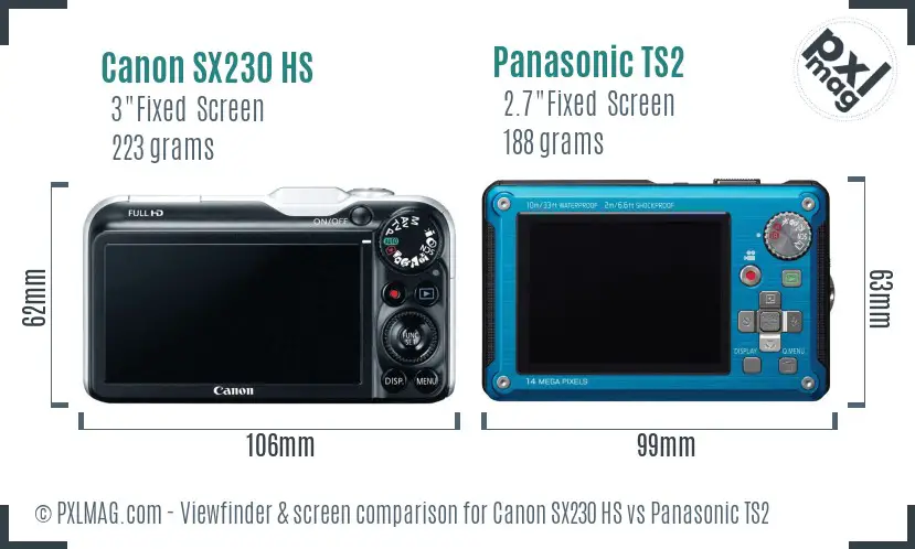 Canon SX230 HS vs Panasonic TS2 Screen and Viewfinder comparison