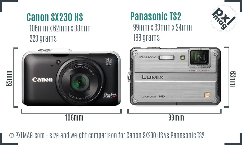 Canon SX230 HS vs Panasonic TS2 size comparison