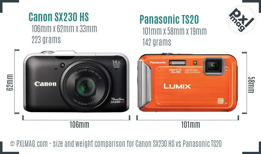 Canon SX230 HS vs Panasonic TS20 size comparison