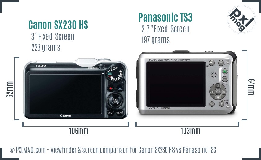 Canon SX230 HS vs Panasonic TS3 Screen and Viewfinder comparison