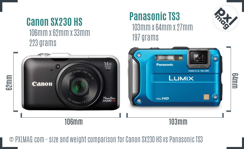 Canon SX230 HS vs Panasonic TS3 size comparison Canon SX230 HS vs Panasonic TS3 size comparison