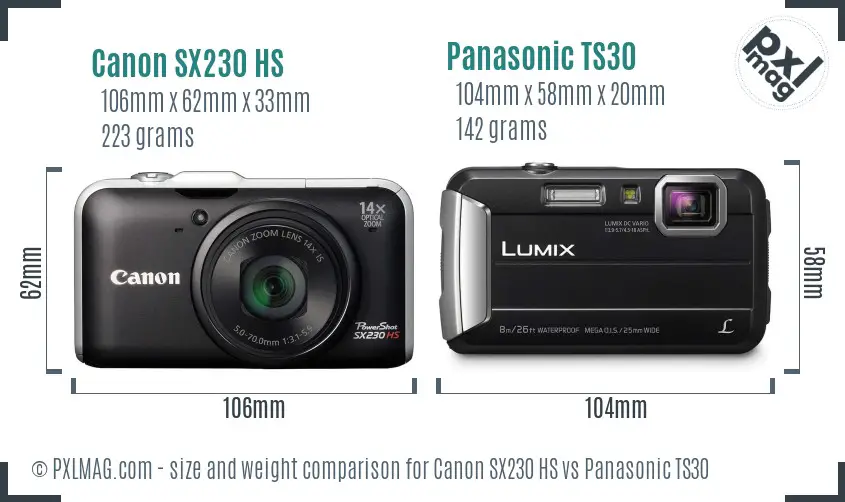 Canon SX230 HS vs Panasonic TS30 size comparison