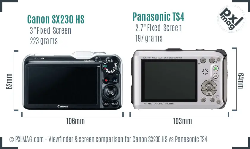 Canon SX230 HS vs Panasonic TS4 Screen and Viewfinder comparison