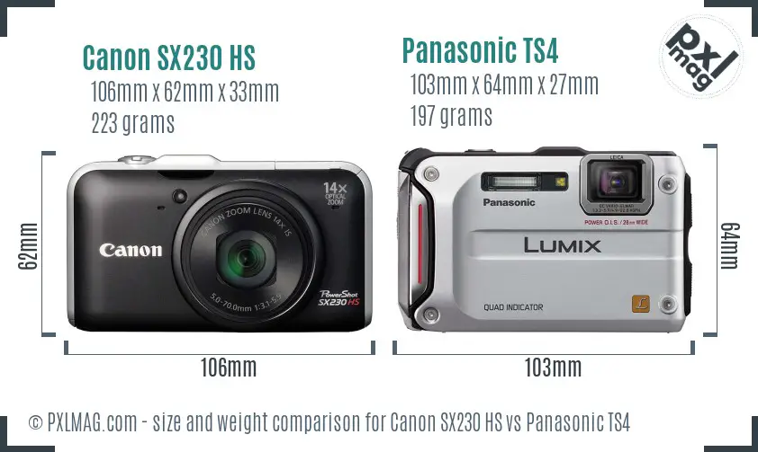 Canon SX230 HS vs Panasonic TS4 size comparison