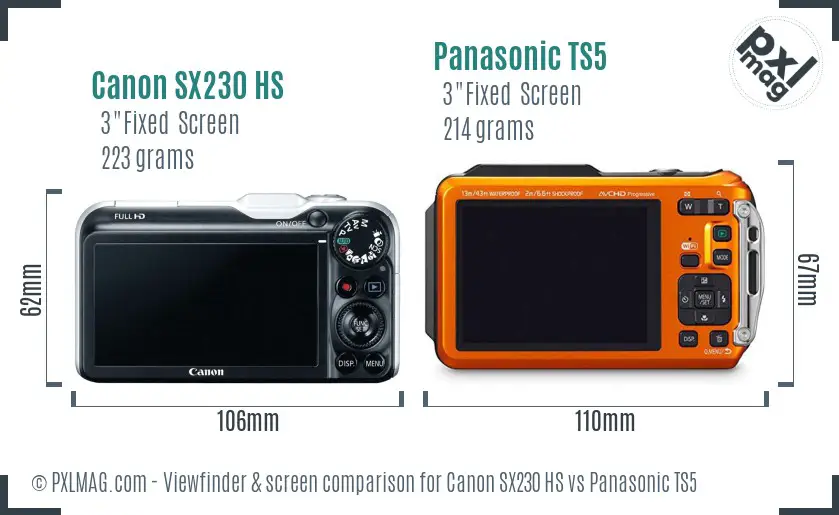 Canon SX230 HS vs Panasonic TS5 Screen and Viewfinder comparison