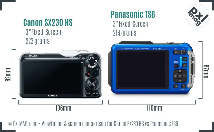 Canon SX230 HS vs Panasonic TS6 Screen and Viewfinder comparison