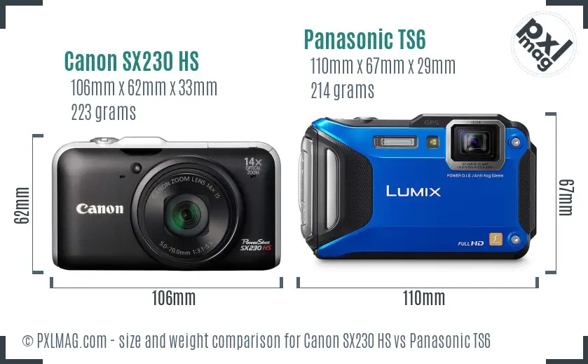 Canon SX230 HS vs Panasonic TS6 size comparison