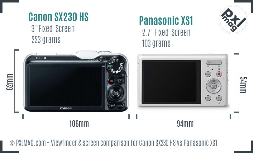 Canon SX230 HS vs Panasonic XS1 Screen and Viewfinder comparison