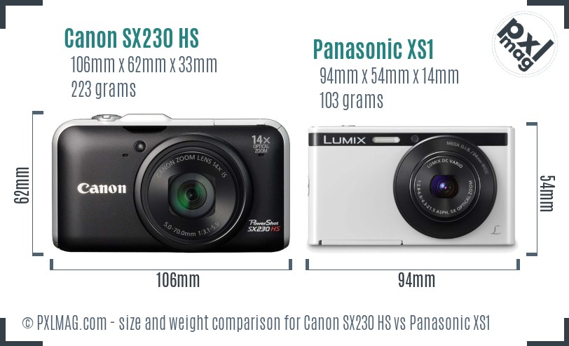 Canon SX230 HS vs Panasonic XS1 size comparison