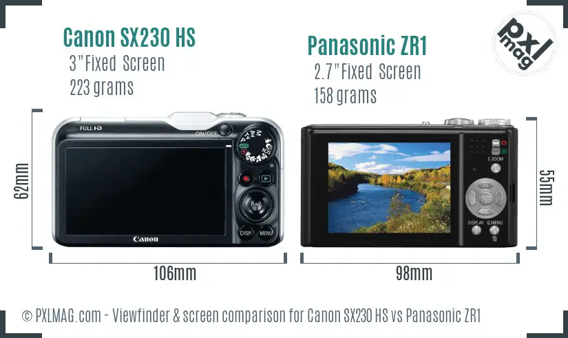Canon SX230 HS vs Panasonic ZR1 Screen and Viewfinder comparison