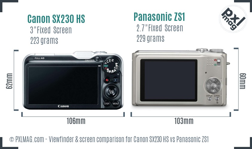 Canon SX230 HS vs Panasonic ZS1 Screen and Viewfinder comparison