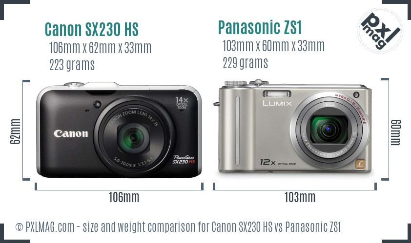 Canon SX230 HS vs Panasonic ZS1 size comparison
