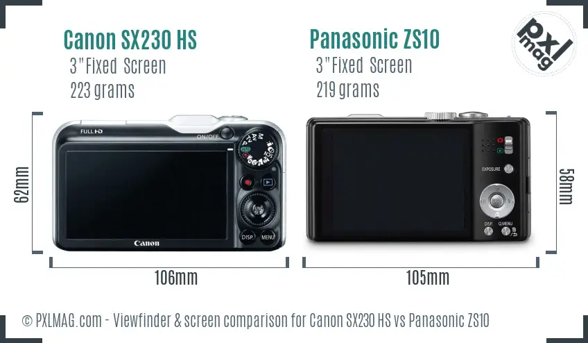 Canon SX230 HS vs Panasonic ZS10 Screen and Viewfinder comparison