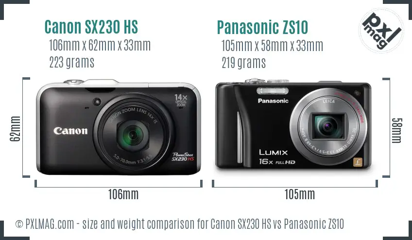 Canon SX230 HS vs Panasonic ZS10 size comparison
