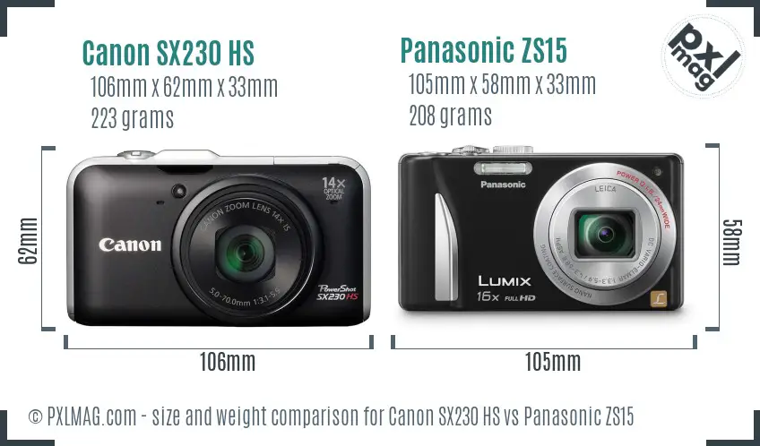 Canon SX230 HS vs Panasonic ZS15 size comparison