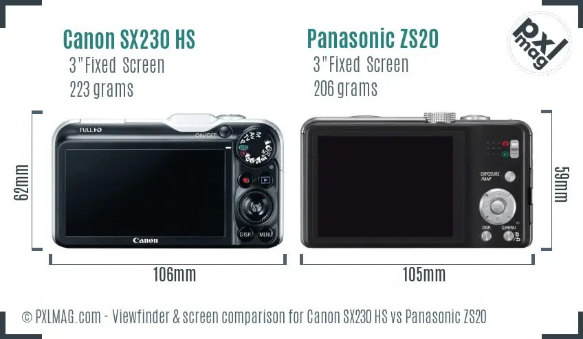 Canon SX230 HS vs Panasonic ZS20 Screen and Viewfinder comparison