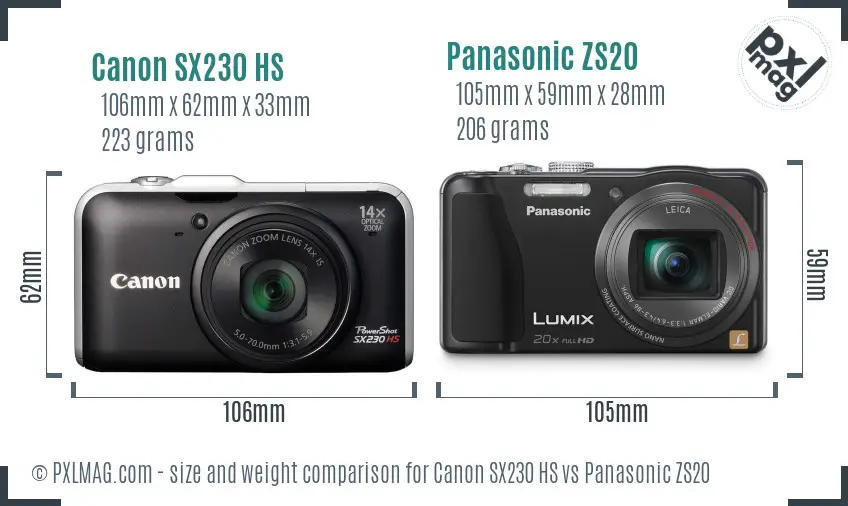 Canon SX230 HS vs Panasonic ZS20 size comparison Canon SX230 HS vs Panasonic ZS20 size comparison