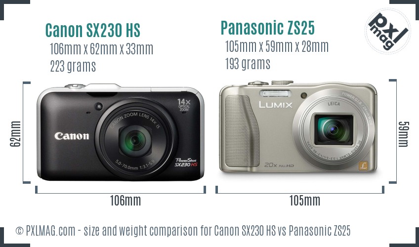 Canon SX230 HS vs Panasonic ZS25 size comparison Canon SX230 HS vs Panasonic ZS25 size comparison