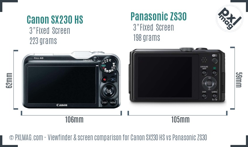 Canon SX230 HS vs Panasonic ZS30 Screen and Viewfinder comparison