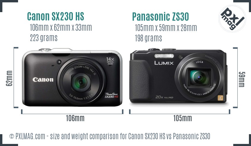 Canon SX230 HS vs Panasonic ZS30 size comparison Canon SX230 HS vs Panasonic ZS30 size comparison