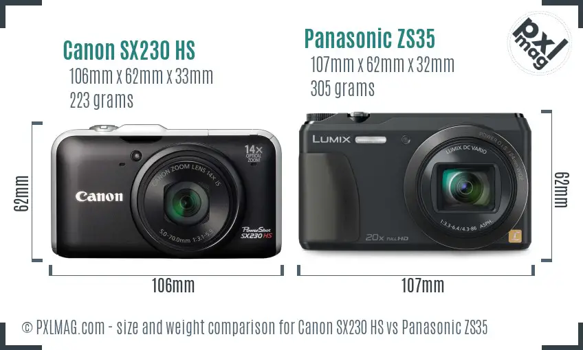 Canon SX230 HS vs Panasonic ZS35 size comparison