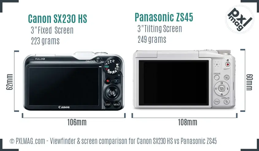 Canon SX230 HS vs Panasonic ZS45 Screen and Viewfinder comparison Canon SX230 HS vs Panasonic ZS45 Screen and Viewfinder comparison