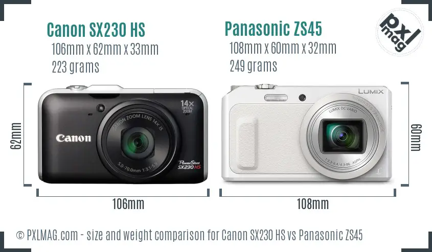 Canon SX230 HS vs Panasonic ZS45 size comparison Canon SX230 HS vs Panasonic ZS45 size comparison