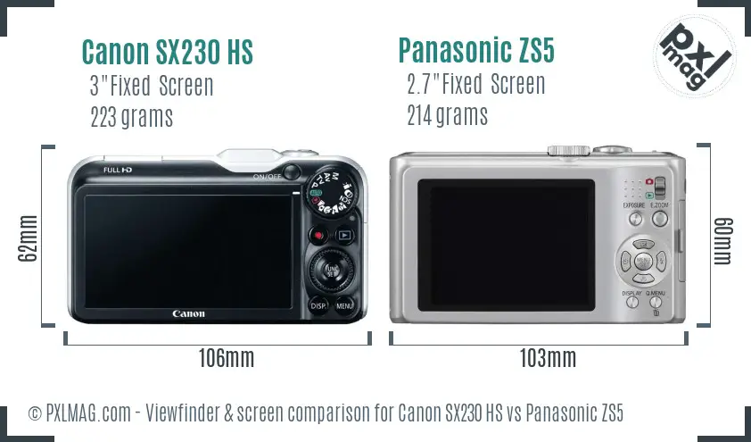 Canon SX230 HS vs Panasonic ZS5 Screen and Viewfinder comparison