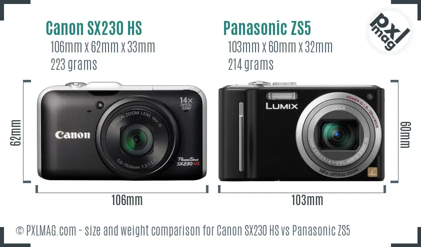 Canon SX230 HS vs Panasonic ZS5 size comparison