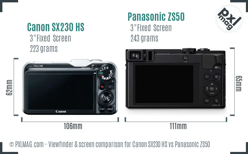 Canon SX230 HS vs Panasonic ZS50 Screen and Viewfinder comparison