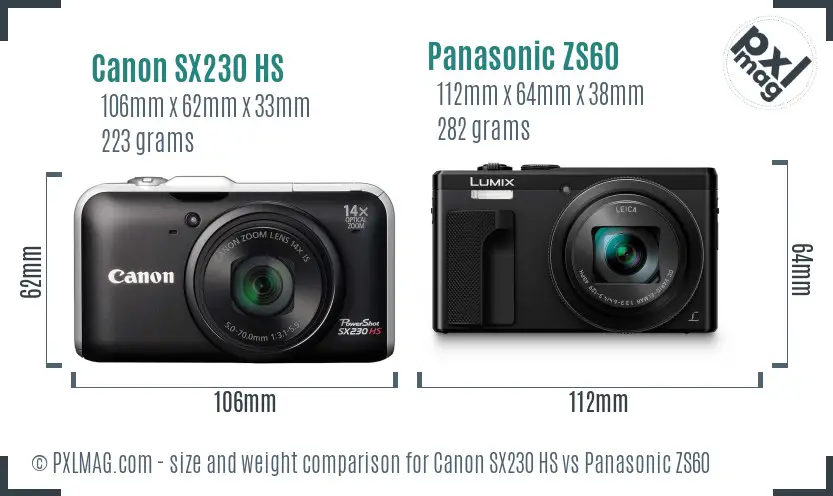 Canon SX230 HS vs Panasonic ZS60 size comparison