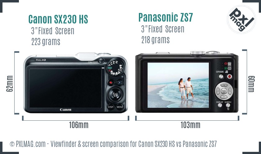 Canon SX230 HS vs Panasonic ZS7 Screen and Viewfinder comparison