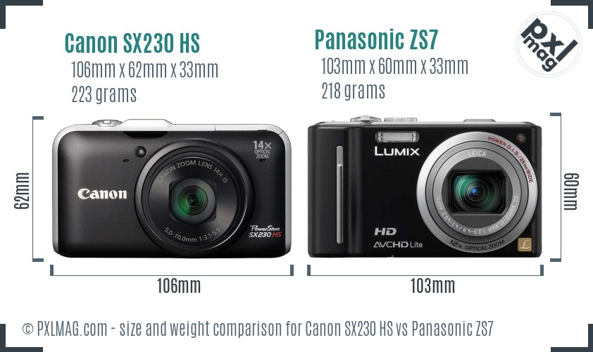 Canon SX230 HS vs Panasonic ZS7 size comparison