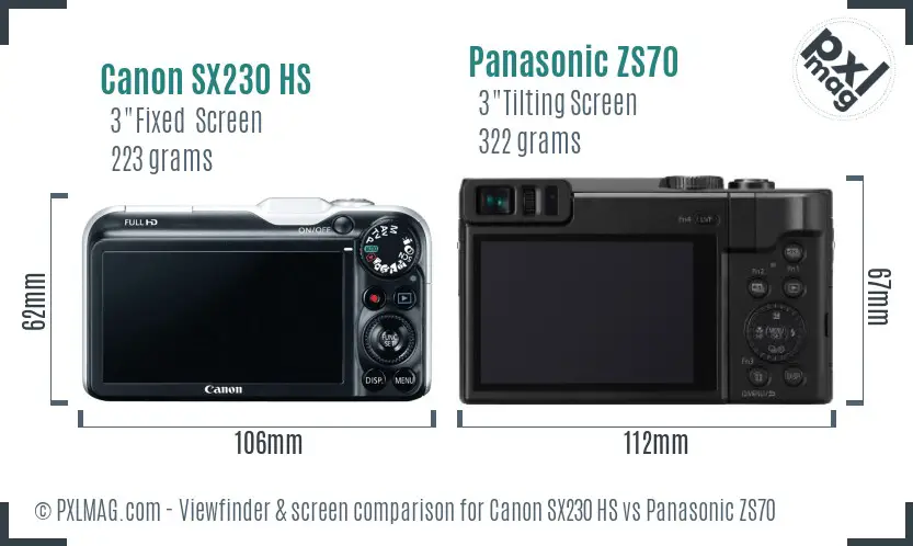 Canon SX230 HS vs Panasonic ZS70 Screen and Viewfinder comparison