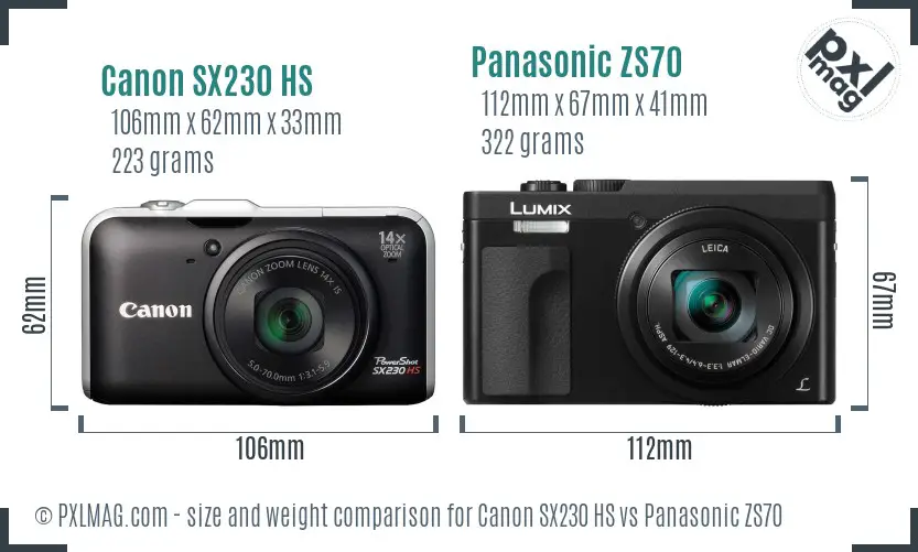 Canon SX230 HS vs Panasonic ZS70 size comparison