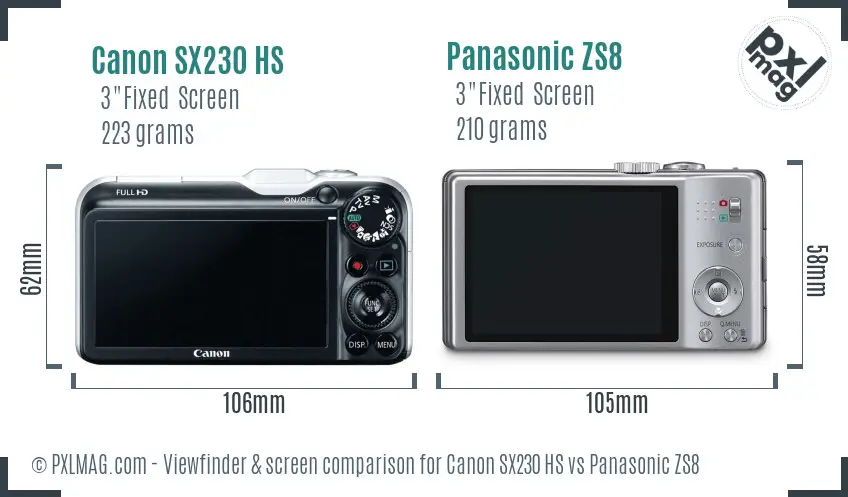 Canon SX230 HS vs Panasonic ZS8 Screen and Viewfinder comparison